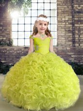 Ball Gowns Pageant Dress for Womens Yellow Green Straps Fabric With Rolling Flowers Sleeveless Floor Length Lace Up