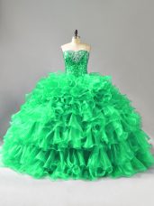 Shining Organza Sleeveless Ball Gown Prom Dress and Beading and Ruffles