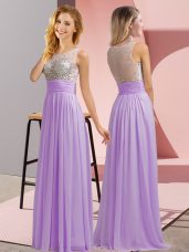 Chiffon Sleeveless Floor Length Quinceanera Court Dresses and Beading