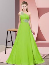 One Shoulder Sleeveless Evening Dress Brush Train Beading Yellow Green Chiffon