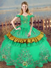 Latest Floor Length Lace Up Sweet 16 Dresses Green for Sweet 16 with Embroidery