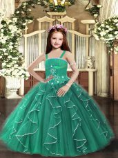 Cheap Straps Sleeveless Tulle Little Girls Pageant Dress Beading and Ruffles Lace Up