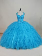 Baby Blue 15th Birthday Dress Sweet 16 and Quinceanera with Beading and Ruffles Straps Sleeveless Zipper