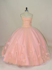 Fabulous Sweetheart Sleeveless Lace Up Vestidos de Quinceanera Pink Tulle