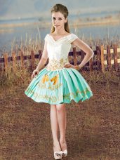 Spectacular White Satin Lace Up Prom Party Dress Sleeveless Mini Length Embroidery