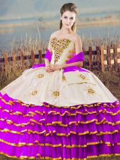 Free and Easy Purple Ball Gowns Sweetheart Sleeveless Organza Floor Length Lace Up Beading and Ruffled Layers Sweet 16 Dresses