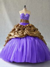 Lavender V-neck Neckline Beading and Pick Ups Vestidos de Quinceanera Sleeveless Lace Up