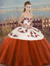 Simple Tulle Sweetheart Sleeveless Lace Up Embroidery and Bowknot 15 Quinceanera Dress in Rust Red