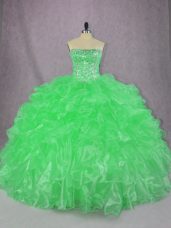 Modern Green Strapless Lace Up Beading and Ruffles 15th Birthday Dress Sleeveless