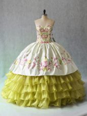 Organza Sleeveless Floor Length Sweet 16 Dress and Beading and Ruffled Layers
