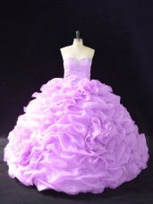 Custom Fit Sweetheart Sleeveless Organza Quinceanera Gowns Beading and Pick Ups and Hand Made Flower Court Train Lace Up