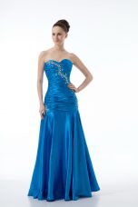 Customized Blue Mermaid Sweetheart Sleeveless Floor Length Zipper Beading and Ruching Going Out Dresses