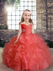 Cheap Sleeveless Lace Up Floor Length Beading Child Pageant Dress