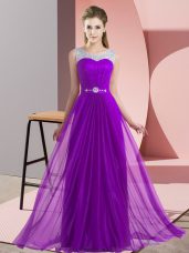 Charming Purple Bridesmaid Dresses Wedding Party with Beading Scoop Sleeveless Lace Up
