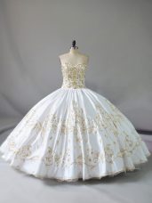 White Satin Lace Up Sweetheart Sleeveless Floor Length Quinceanera Dress Embroidery