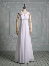 White Straps Neckline Beading Wedding Dresses Sleeveless Zipper