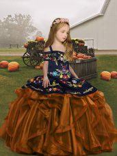 Sweet Straps Sleeveless Organza Little Girls Pageant Gowns Embroidery and Ruffles Lace Up