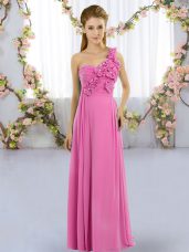 Floor Length Lace Up Quinceanera Court Dresses Rose Pink for Wedding Party with Hand Made Flower