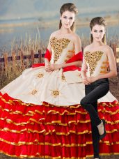 Sweetheart Sleeveless Organza 15th Birthday Dress Appliques and Ruffled Layers Lace Up