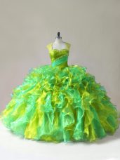 Multi-color Organza Zipper Quince Ball Gowns Sleeveless Floor Length Beading and Ruffles