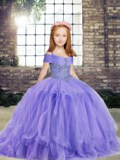 Sleeveless Lace Up Floor Length Beading Little Girls Pageant Gowns