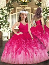 Stunning Multi-color Tulle Zipper Little Girls Pageant Dress Sleeveless Floor Length Ruffles