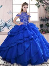 Suitable Beading and Ruffled Layers Sweet 16 Dresses Royal Blue Lace Up Sleeveless Floor Length