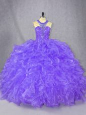 Artistic Purple Zipper Sweet 16 Dress Beading Sleeveless Floor Length