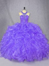 Artistic Purple Zipper Sweet 16 Dress Beading Sleeveless Floor Length