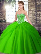 Artistic Green Sleeveless Brush Train Beading and Pick Ups 15 Quinceanera Dress