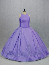 Fancy Lavender Scoop Neckline Embroidery Sweet 16 Dress Sleeveless Zipper