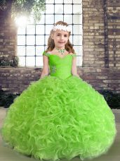 Fabric With Rolling Flowers Sleeveless Floor Length Little Girl Pageant Dress and Beading