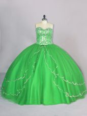 Ball Gowns Sweetheart Sleeveless Tulle Brush Train Lace Up Beading Quinceanera Dress