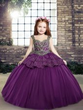 Classical Eggplant Purple Sleeveless Lace Up Little Girl Pageant Dress for Party and Military Ball and Wedding Party