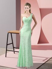 Beauteous Floor Length Column/Sheath Sleeveless Apple Green Prom Gown Criss Cross