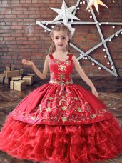 Red Sleeveless Satin and Organza Lace Up Girls Pageant Dresses for Wedding Party