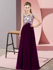 Ideal Dark Purple Zipper Court Dresses for Sweet 16 Beading and Appliques Sleeveless Floor Length