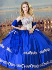 Dramatic Floor Length Royal Blue Sweet 16 Dresses Sweetheart Sleeveless Lace Up
