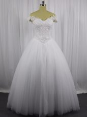 Sleeveless Beading and Lace Lace Up Wedding Gown