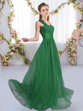 Ruching Dama Dress for Quinceanera Dark Green Lace Up Sleeveless Floor Length