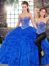 New Style Sweetheart Sleeveless Lace Up Quinceanera Gowns Royal Blue Tulle