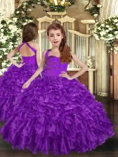 Sleeveless Floor Length Ruffles Lace Up Pageant Gowns with Purple