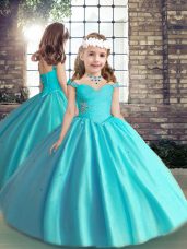 Straps Sleeveless Lace Up Kids Formal Wear Baby Blue Tulle