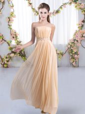 Peach Court Dresses for Sweet 16 Strapless Sleeveless Sweep Train Lace Up