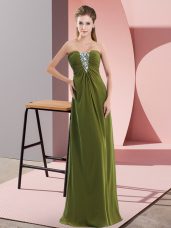 Decent Olive Green Prom Gown Prom and Party with Beading Sweetheart Sleeveless Zipper