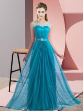Teal Empire Beading Bridesmaids Dress Lace Up Chiffon Sleeveless Floor Length