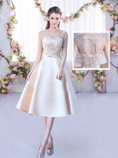 Tea Length A-line Sleeveless Champagne Quinceanera Dama Dress Lace Up