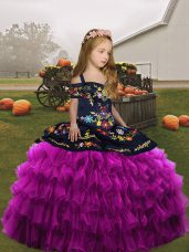 Adorable Floor Length Fuchsia Kids Pageant Dress Straps Sleeveless Lace Up