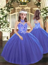 Halter Top Sleeveless Lace Up Child Pageant Dress Blue Tulle