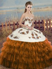 Exquisite Sleeveless Embroidery and Ruffled Layers and Bowknot Lace Up Quinceanera Dress